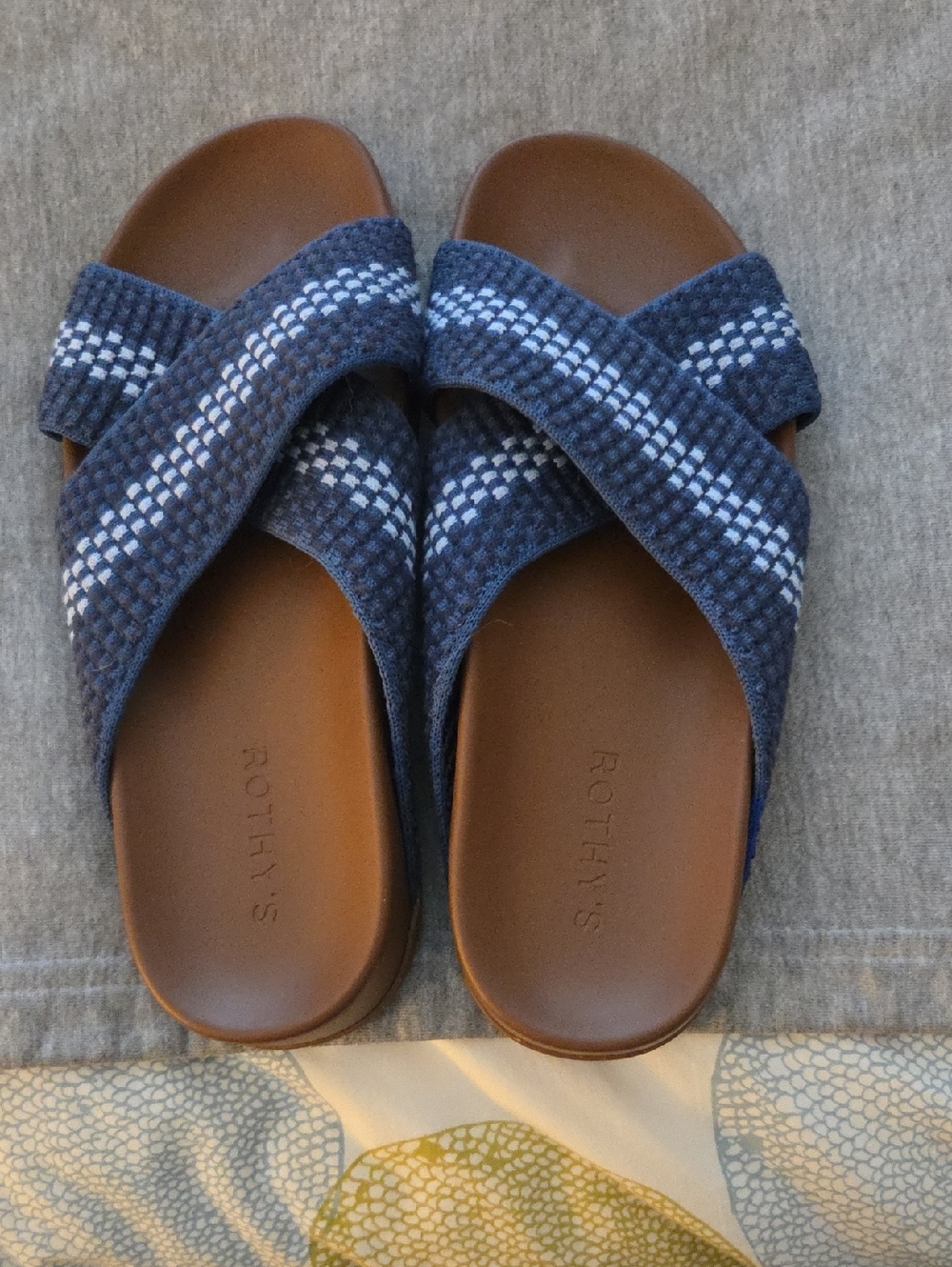Rothy's Navy and White Crisscross Slide Sandals